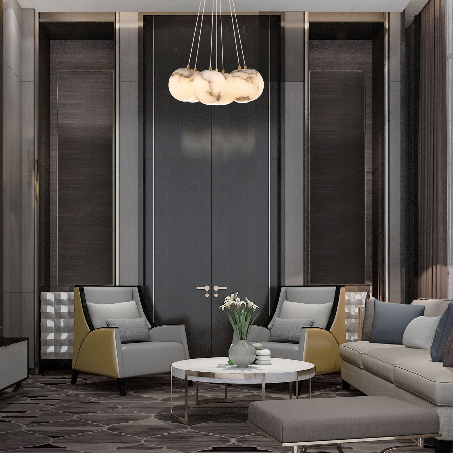 Kepler 18" Wide 3000K LED Multi Pendant with Alabaster Shades