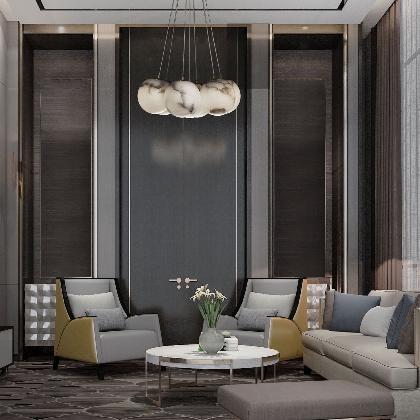 Kepler 18" Wide 3000K LED Multi Pendant with Alabaster Shades