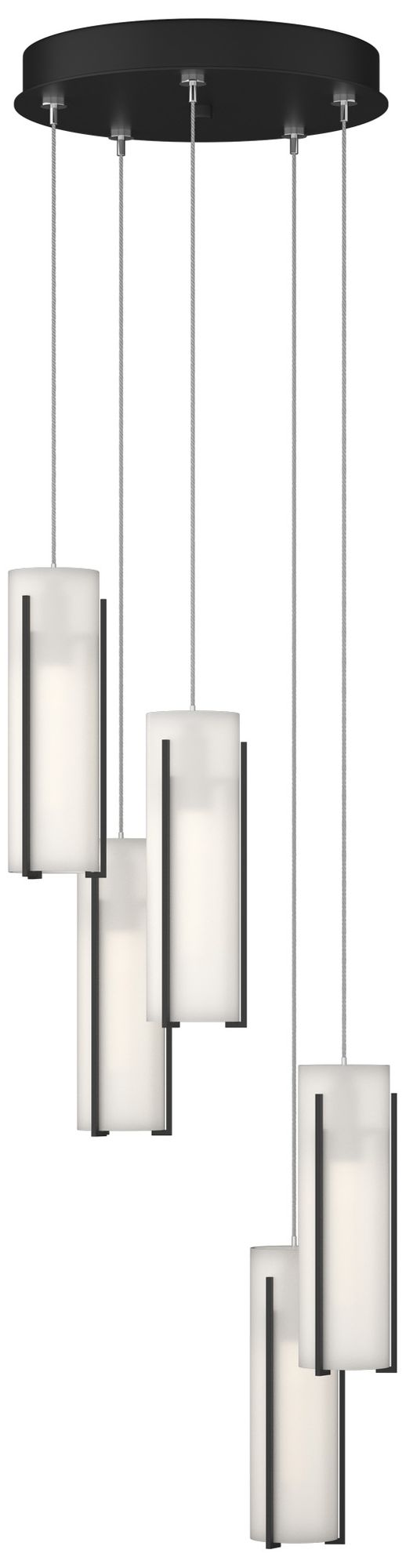 Exos Glass 5-Light 13.5" Wide Black Long Pendant With Opal Glass Shade