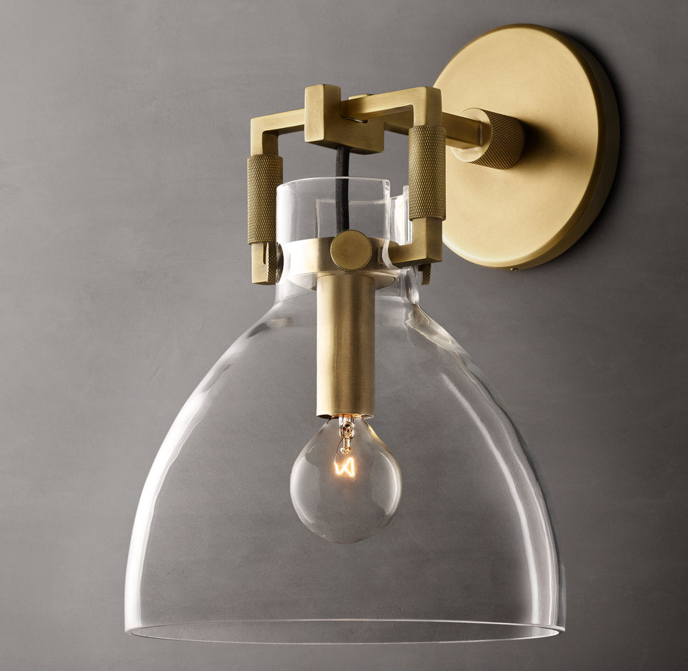 Machinist Glass Cloche Sconce 8"