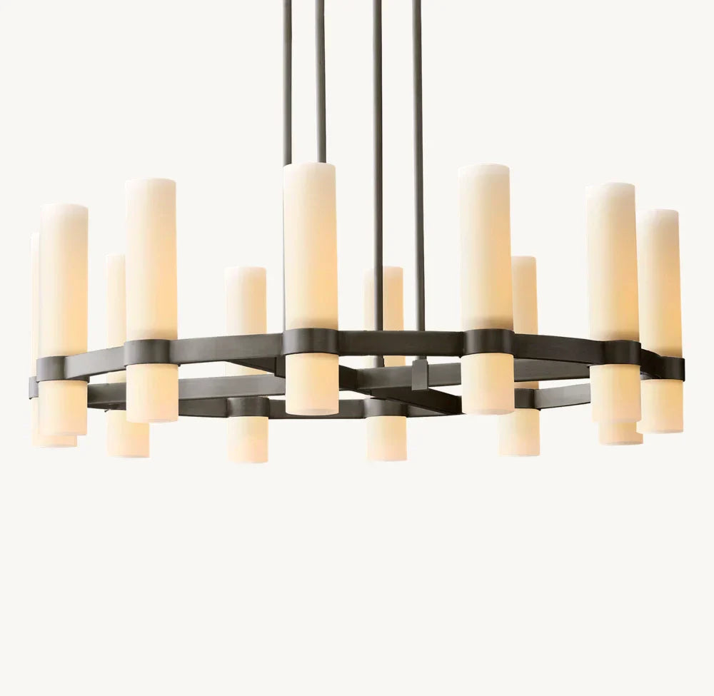 Ravelle Round Milk Glass Chandelier 36"