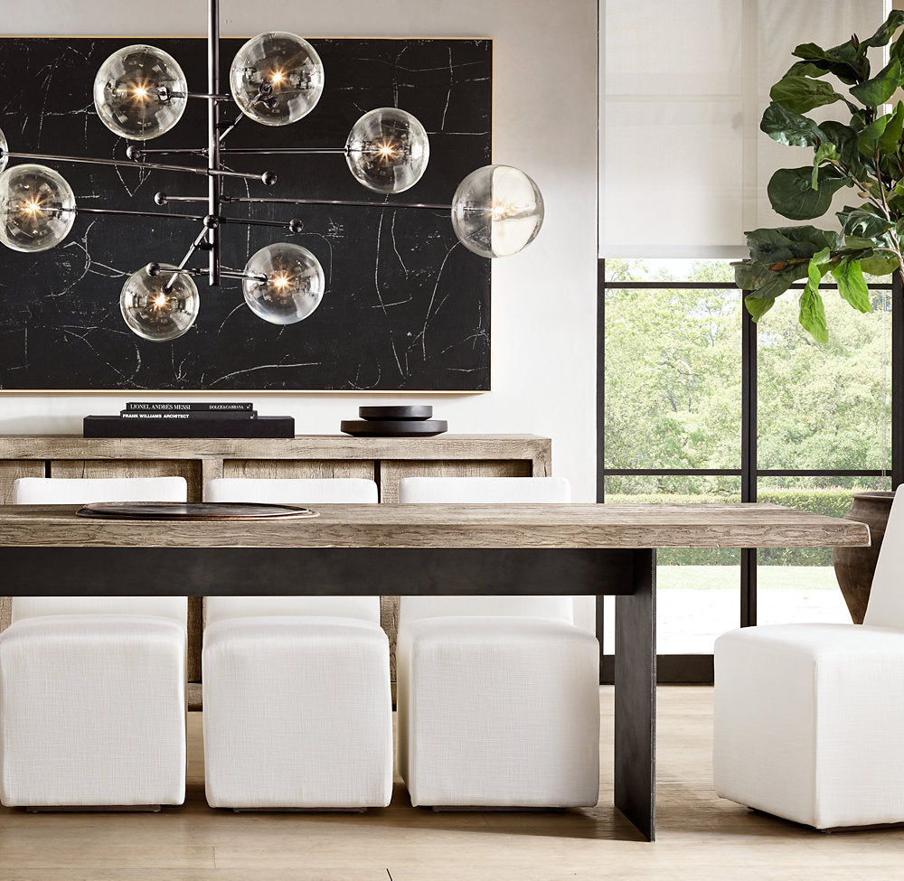 Glass Orb Cluster Mobile Eight-Light Chandelier 79"