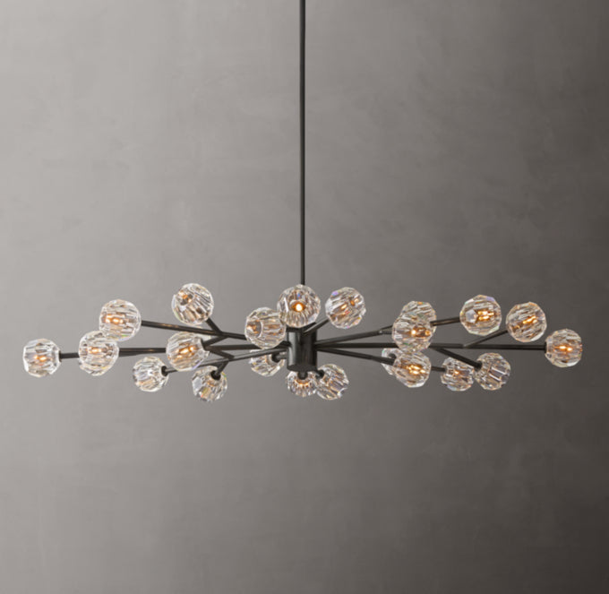 Crystal Sphere Transparent Glass Oval Chandelier 72"