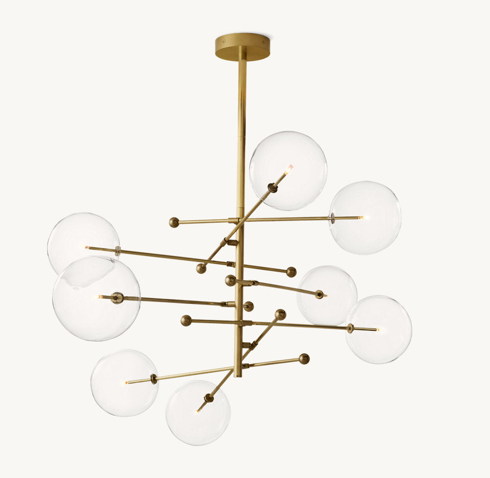 Glass Orb Cluster Mobile Eight-Light Chandelier 79"
