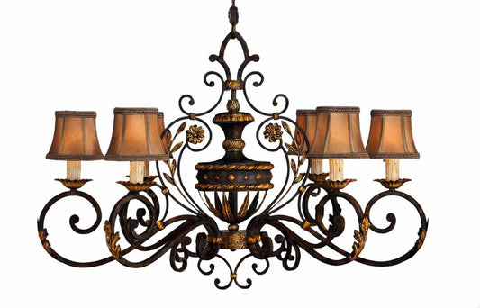 Castile Six-Light Single-Tier Chandelier with Hand-Sewn Silk Shades and Braided Shade Trim