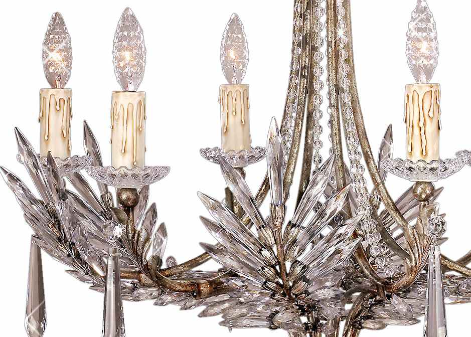 Winter Palace Six-Light Single-Tier Chandelier with Palmette Clustered Icicle Crystals