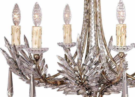 Winter Palace Six-Light Single-Tier Chandelier with Palmette Clustered Icicle Crystals
