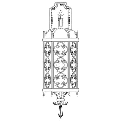 Costa del Sol Three-Light Outdoor Wall Sconce with Quatrefoil Details and Subtle Iridescent Textured Glass Shade