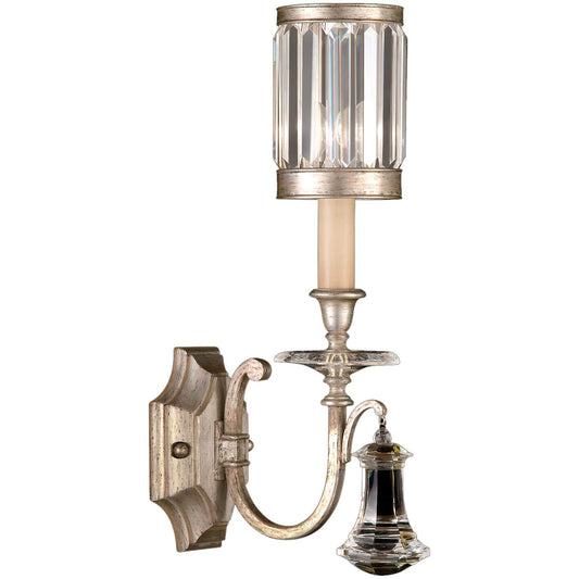 Eaton Place Silver Single-Light Wall Sconce with Channel-Set Crystal Diffuser and Crystal Accents
