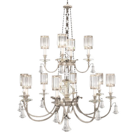 Eaton Place Silver Twelve-Light Two-Tier Chandelier with Channel-Set Crystal Diffusers and Crystal Accents
