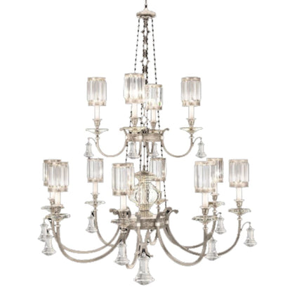 Fine Art Handcrafted Lighting Eaton Place Silver Twelve-Light Two-Tier Chandelier with Channel-Set Crystal Diffusers and Crystal Accents