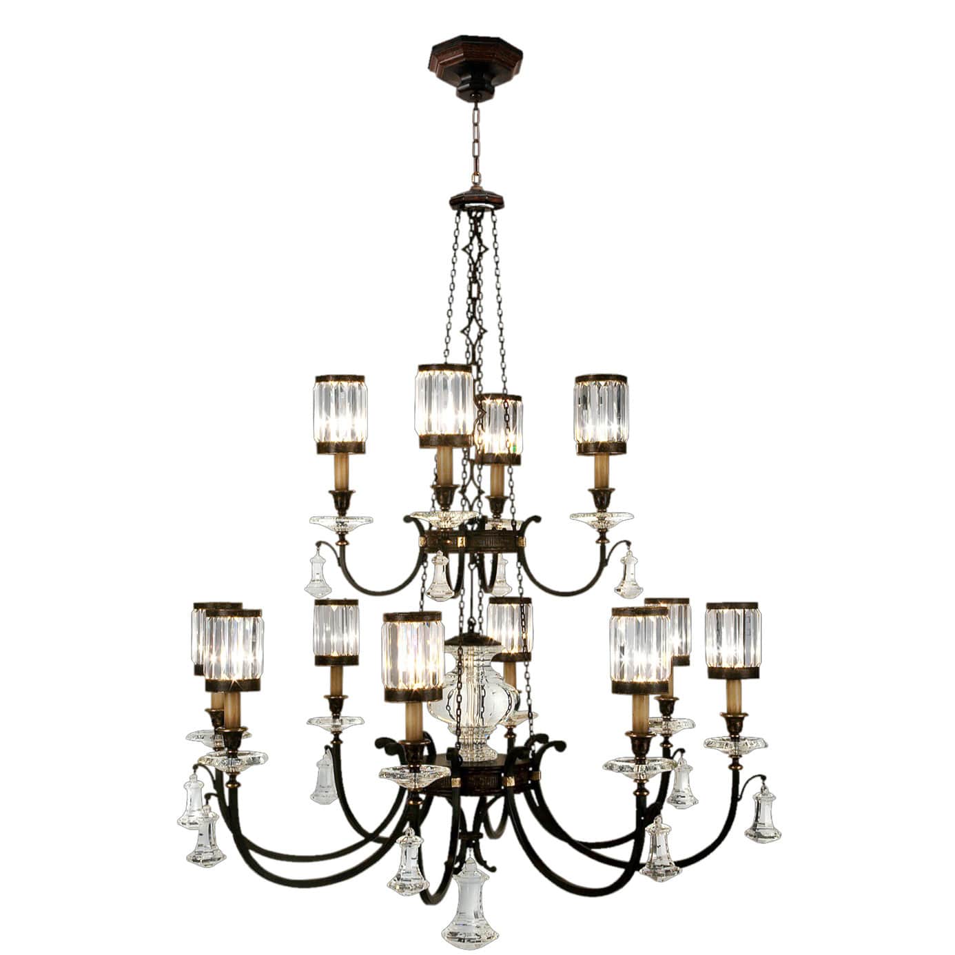 Eaton Place Twelve-Light Two-Tier Chandelier with Channel-Set Crystal Diffusers and Crystal Accents