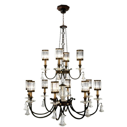 Eaton Place Twelve-Light Two-Tier Chandelier with Channel-Set Crystal Diffusers and Crystal Accents