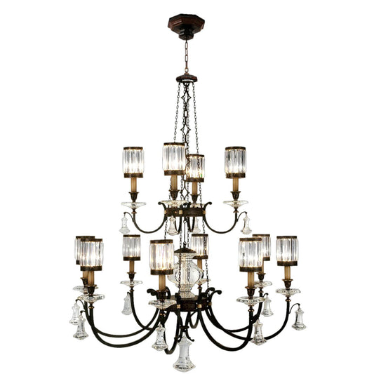 Eaton Place Twelve-Light Two-Tier Chandelier with Channel-Set Crystal Diffusers and Crystal Accents