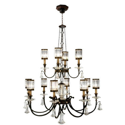Fine Art Handcrafted Lighting Eaton Place Twelve-Light Two-Tier Chandelier with Channel-Set Crystal Diffusers and Crystal Accents