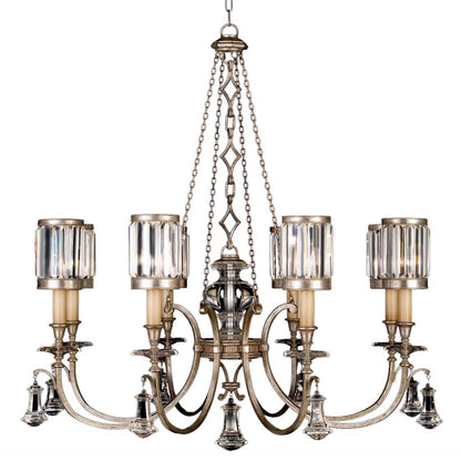 Eaton Place Silver Eight-Light Single-Tier Chandelier with Channel-Set Crystal Diffusers and Crystal Accents
