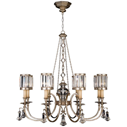 Eaton Place Silver Eight-Light Single-Tier Chandelier with Channel-Set Crystal Diffusers and Crystal Accents