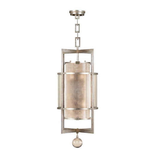Singapore Moderne Silver 18" Diameter Six-Light Foyer Pendant with Mica and Glass Diffuser Panels
