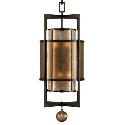 Singapore Moderne 18" Diameter Six-Light Foyer Pendant with Mica and Glass Diffuser Panels