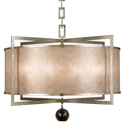 Singapore Moderne Silver 40" Diameter Eight-Light Drum Pendant with Mica Diffuser Panels