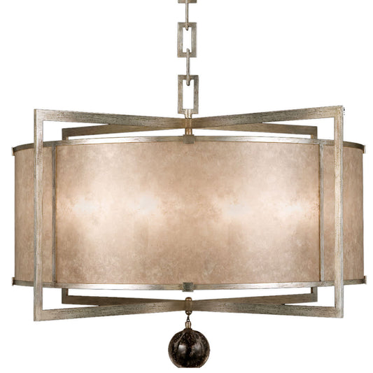 Singapore Moderne Silver 40" Diameter Eight-Light Drum Pendant with Mica Diffuser Panels