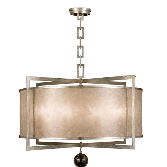 Singapore Moderne Silver 40" Diameter Eight-Light Drum Pendant with Mica Diffuser Panels