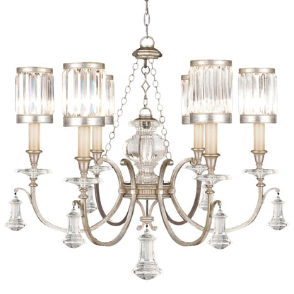 Fine Art Handcrafted Lighting Eaton Place Silver Six-Light Single-Tier Chandelier with Channel-Set Crystal Diffusers and Crystal Accents