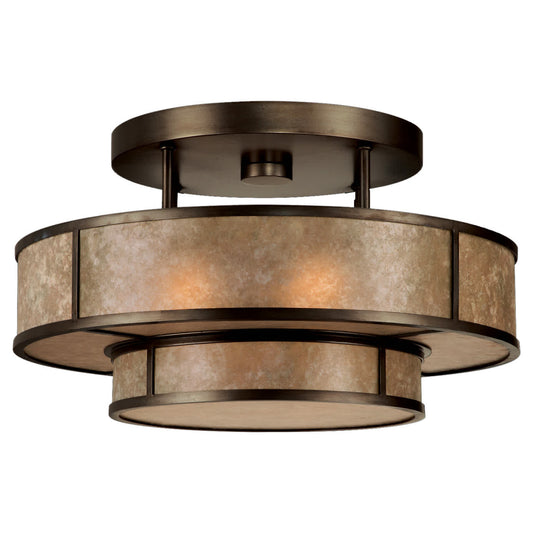 Singapore Moderne 24" Diameter Three-Light Semi-Flush Mount Ceiling Fixture with Mica Diffuser Panels