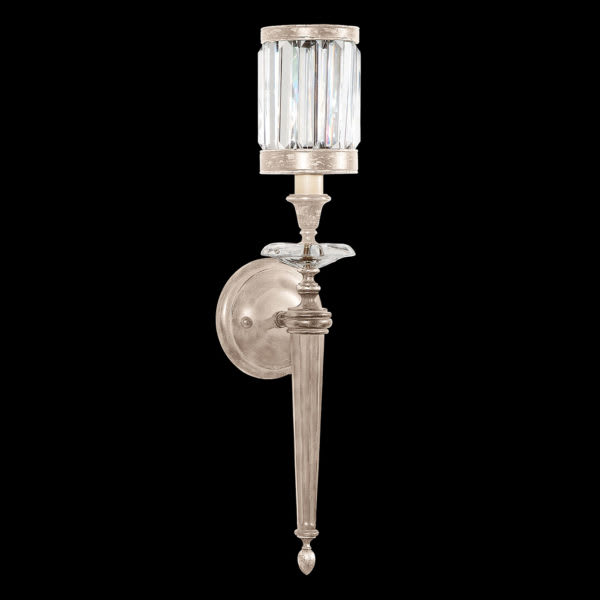 Eaton Place Silver Single-Light Wall Sconce with Channel-Set Crystal Diffuser and Crystal Accents