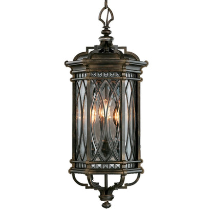 Fine Art Handcrafted Lighting Warwickshire Four-Light Outdoor Pendant with Beveled Leaded Glass Panels