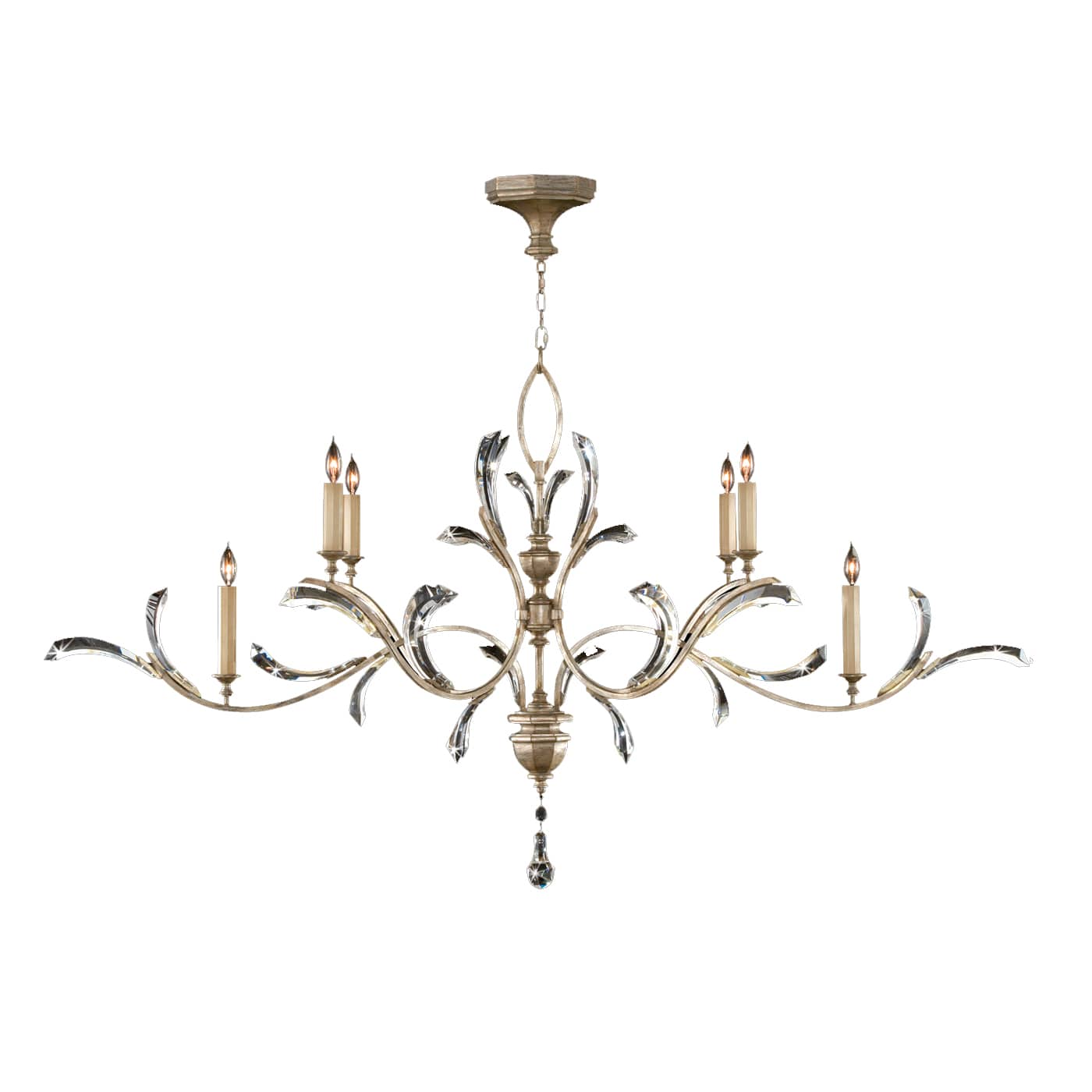 Beveled Arcs 74" Oblong Chandelier with Arcing Beveled Crystal
