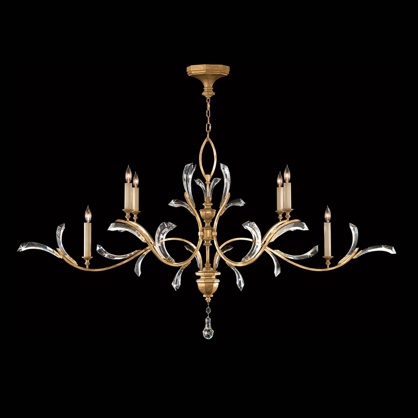 Beveled Arcs 74" Oblong Chandelier with Arcing Beveled Crystal