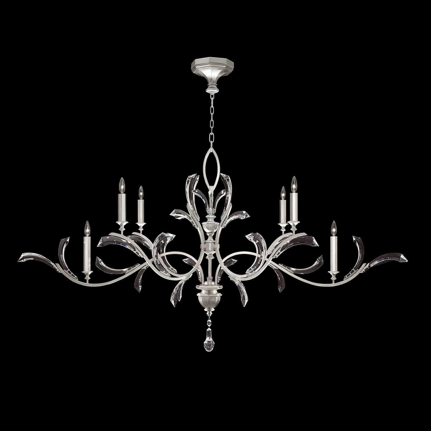 Beveled Arcs 74" Oblong Chandelier with Arcing Beveled Crystal