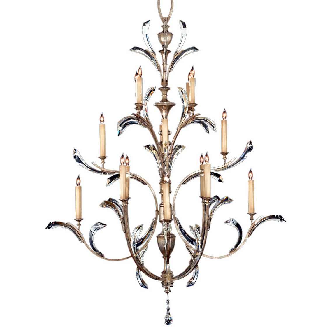 Beveled Arcs Sixteen-Light Three-Tier Beveled Crystal Chandelier