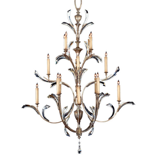 Beveled Arcs Sixteen-Light Three-Tier Beveled Crystal Chandelier