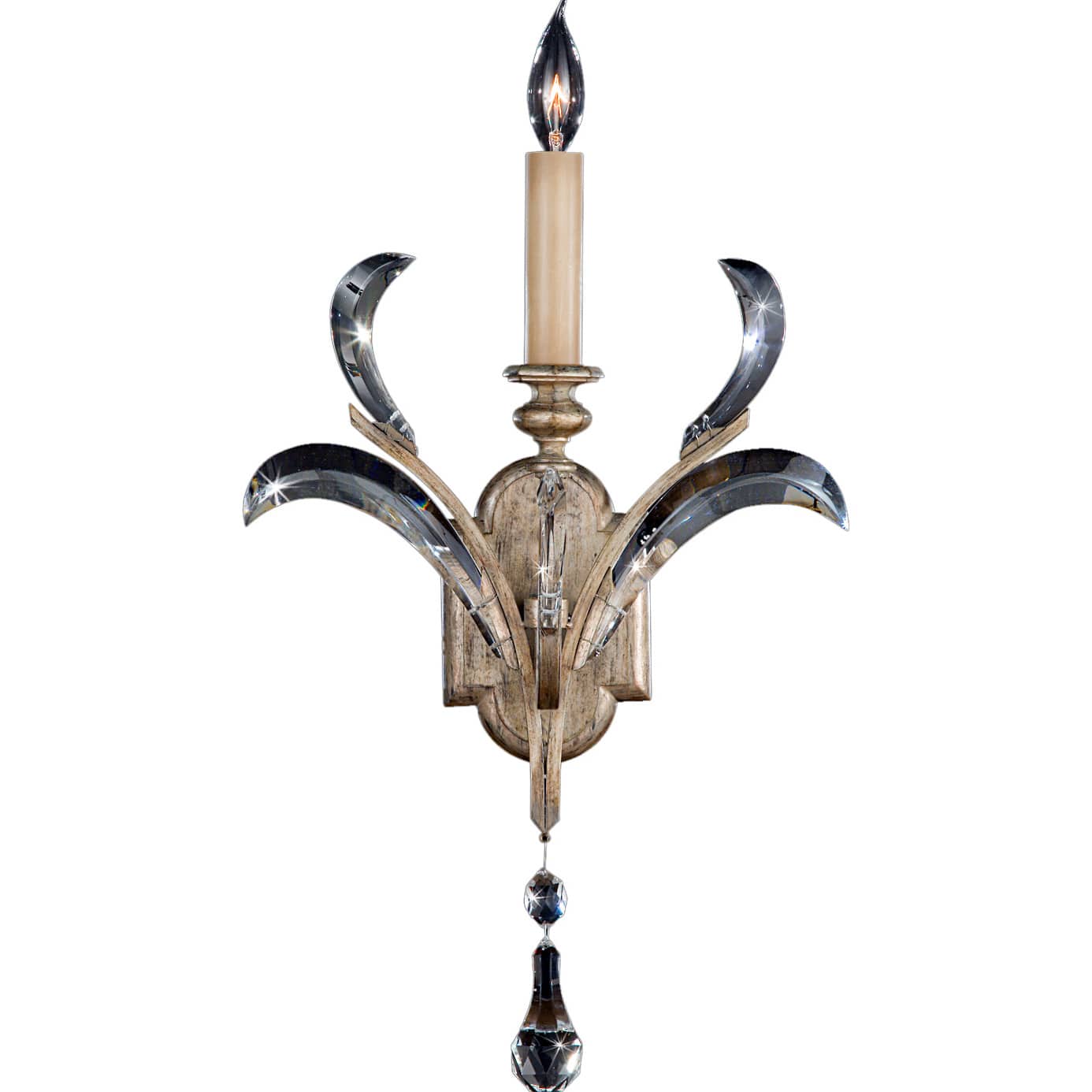 Beveled Arcs Single-Light Beveled Crystal Wall Sconce with Laminated Silk Shantung Shade