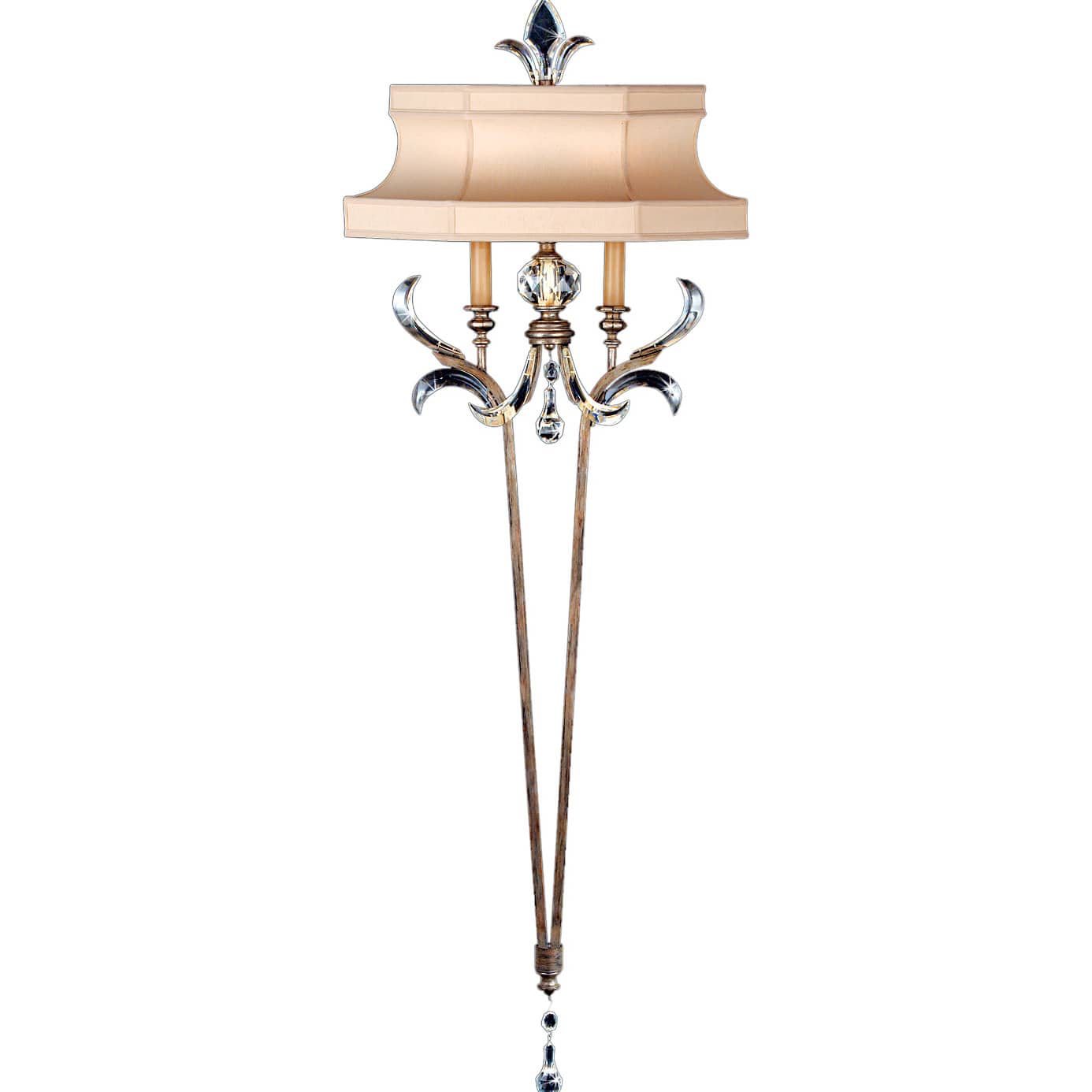 Beveled Arcs Two-Light Beveled Crystal Wall Sconce with Laminated Silk Shantung Shade