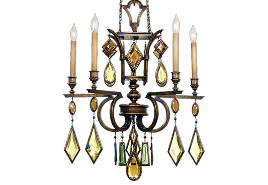 Encased Gems Five-Light Single-Tier Chandelier with Multi-Color Crystal Accents