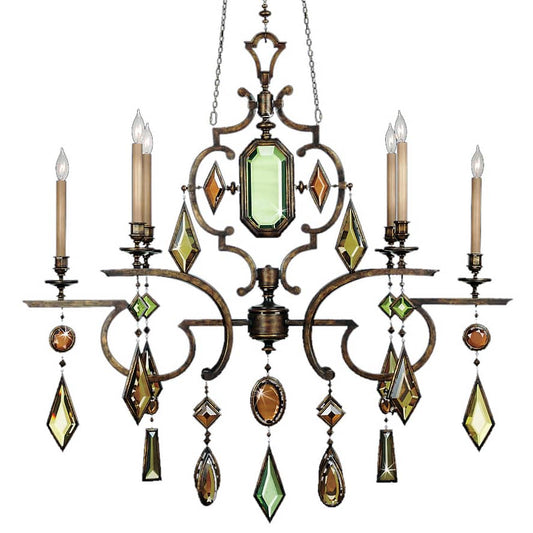 Encased Gems Six-Light 2 Tier Chandelier with Multi-Color Crystal Accents
