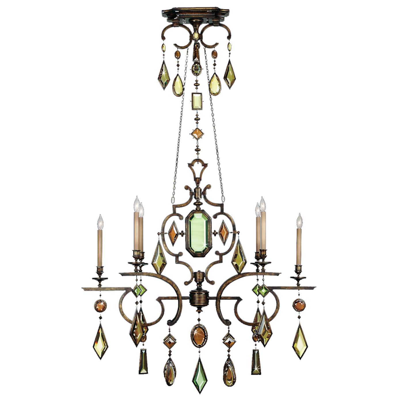Encased Gems Six-Light 2 Tier Chandelier with Multi-Color Crystal Accents