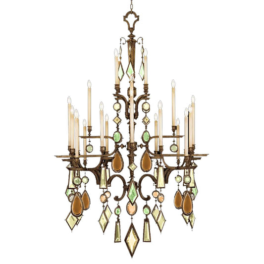 Encased Gems Twenty-Four-Light Three-Tier Chandelier with Multi-Color Crystal Accents