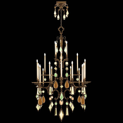 Encased Gems Twenty-Four-Light Three-Tier Chandelier with Multi-Color Crystal Accents