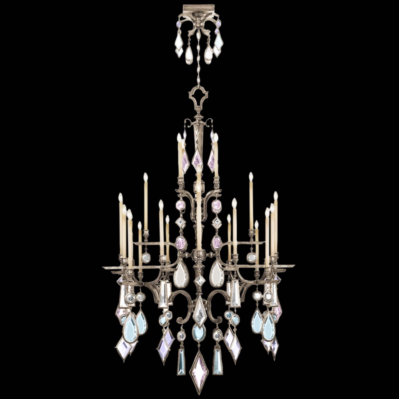 Encased Gems Twenty-Four-Light Three-Tier Chandelier with Multi-Color Crystal Accents