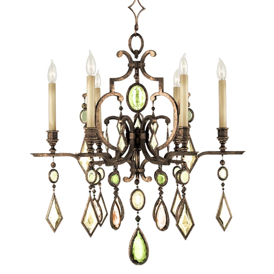 Encased Gems Six-Light Single-Tier Chandelier with Multi-Color Crystal Accents