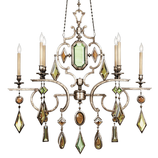 Encased Gems Six-Light Single-Tier Chandelier with Multi-Color Crystal Accents