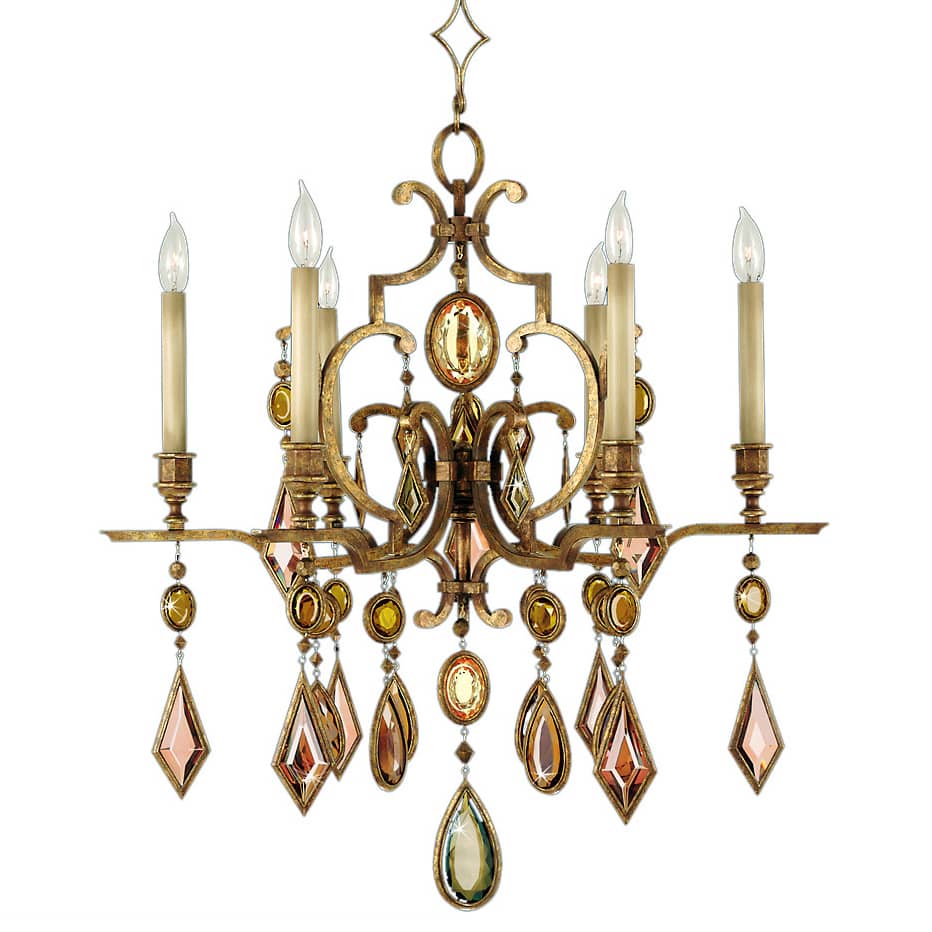 Encased Gems Six-Light Single-Tier Chandelier with Multi-Color Crystal Accents