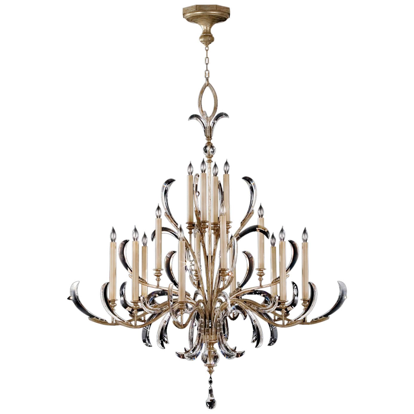 Beveled Arcs Sixteen-Light Two-Tier Beveled Crystal Chandelier