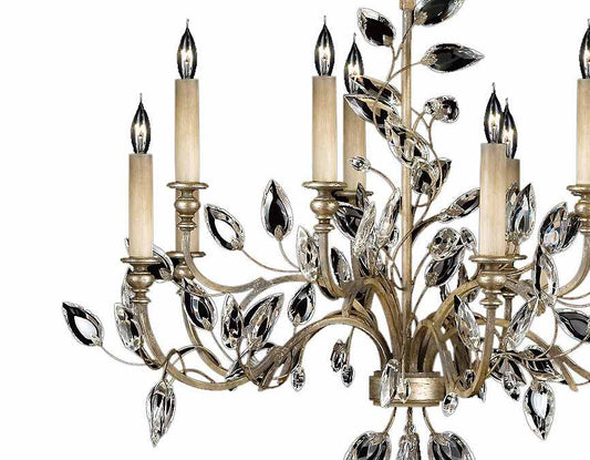 Crystal Laurel Ten-Light Two-Tier Chandelier with Bold-Cut Stylized Crystal Leaves