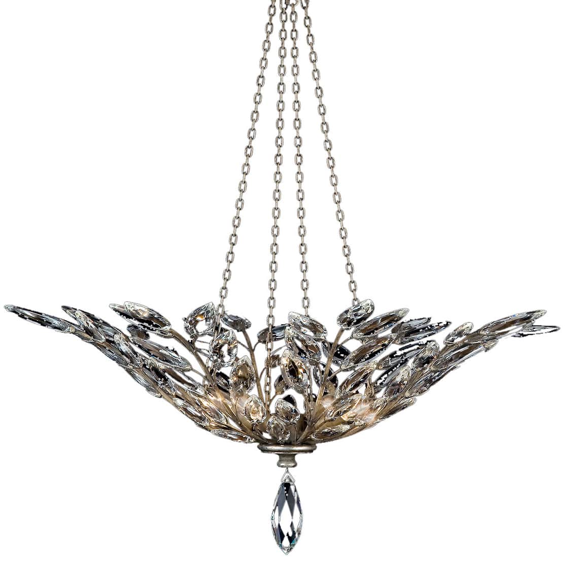 Crystal Laurel Four-Light Foyer Pendant with Bold-Cut Stylized Crystal Leaves