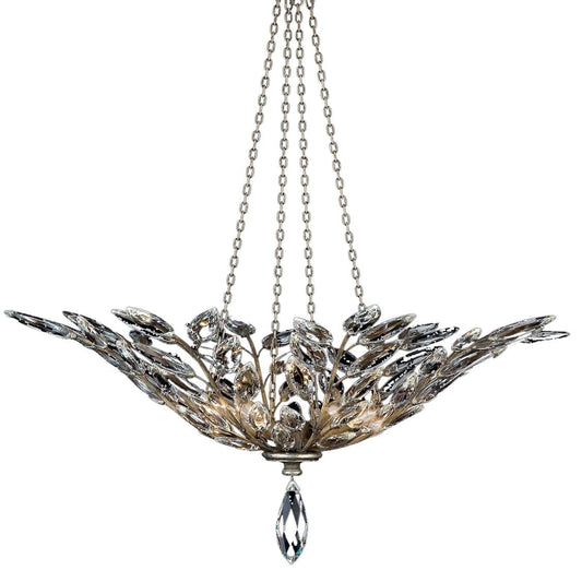 Crystal Laurel Four-Light Foyer Pendant with Bold-Cut Stylized Crystal Leaves